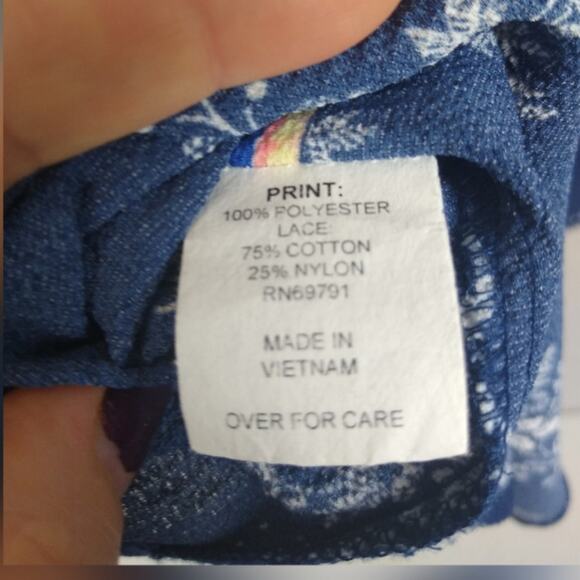 OLIVE HILL Boho Peasant Floral Top Pink Blue Med. - Picture 8 of 15